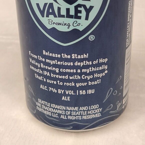 Hop Valley Release Stash IPA Seattle Kraken Empty Beer Can Bottom Opened 12oz - Picture 6 of 9